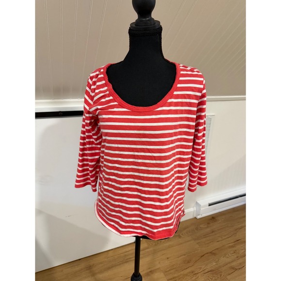 fresh produce Tops - Fresh Produce Womens Red White Striped 3/4 Sleeve Scoop Neck Cotton Tee M